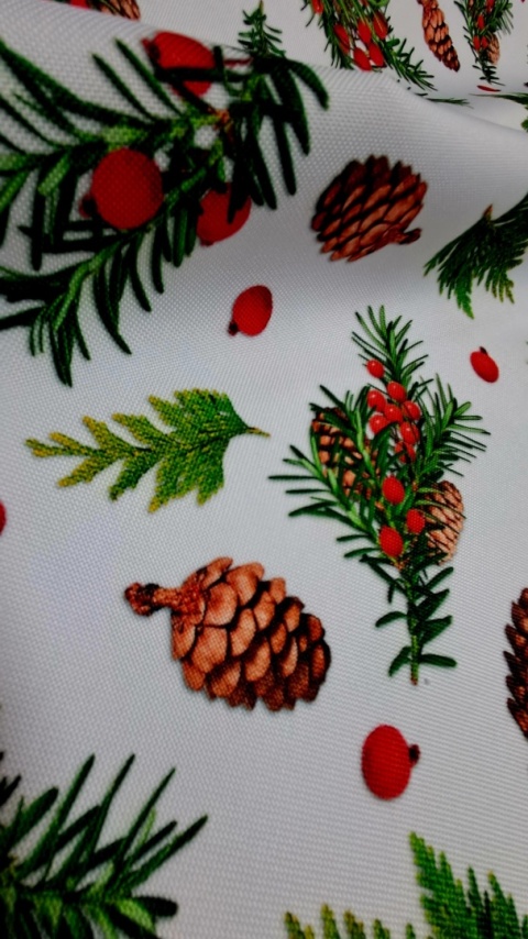 TKANINA DEKORACYJNA ŚWIĄTECZNA SZYSZKI