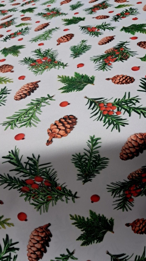 TKANINA DEKORACYJNA ŚWIĄTECZNA SZYSZKI