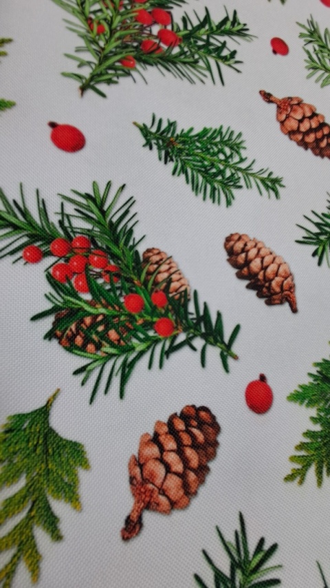 TKANINA DEKORACYJNA ŚWIĄTECZNA SZYSZKI