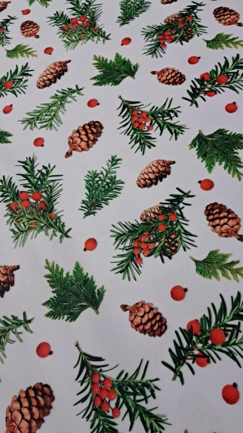 TKANINA DEKORACYJNA ŚWIĄTECZNA SZYSZKI