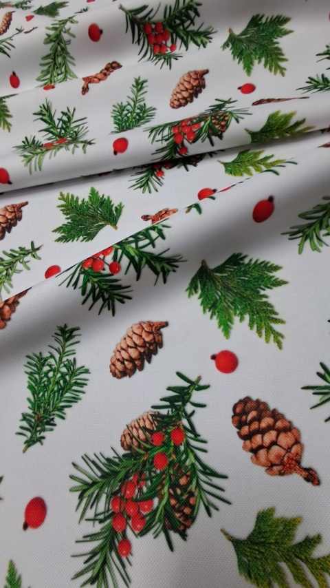 TKANINA DEKORACYJNA ŚWIĄTECZNA SZYSZKI