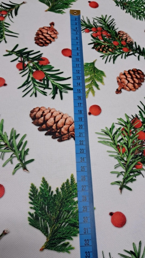 TKANINA DEKORACYJNA ŚWIĄTECZNA SZYSZKI