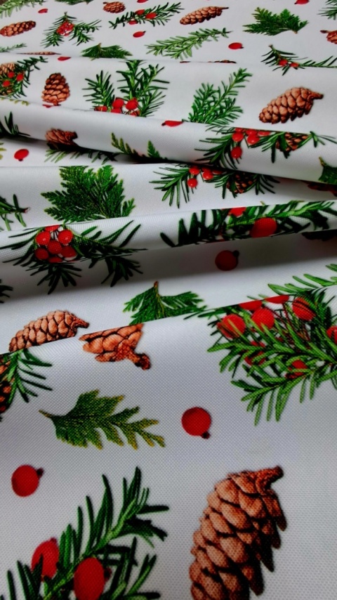 TKANINA DEKORACYJNA ŚWIĄTECZNA SZYSZKI