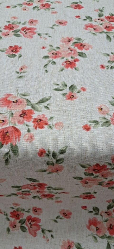 TKANINA JAK LEN CZERWONE KWIATKI