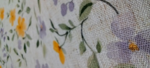 TKANINA JAK LEN KWIATKI ŻÓŁTE FIOLETOWE