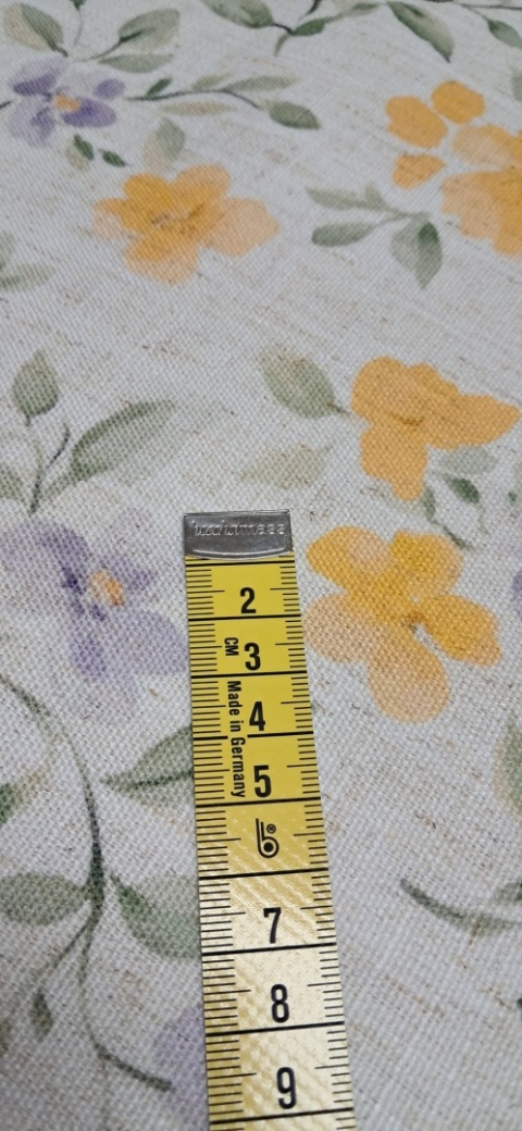 TKANINA JAK LEN KWIATKI ŻÓŁTE FIOLETOWE