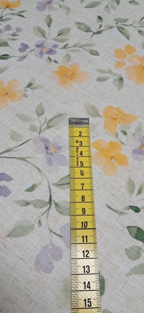 TKANINA JAK LEN KWIATKI ŻÓŁTE FIOLETOWE