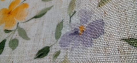 TKANINA JAK LEN KWIATKI ŻÓŁTE FIOLETOWE