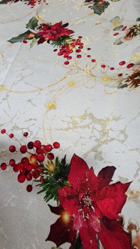 TKANINA OBRUSOWA PERŁOWE TŁO GWIAZDY BETLEJEMSKIE