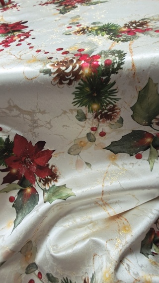 TKANINA OBRUSOWA PERŁOWE TŁO GWIAZDY BETLEJEMSKIE