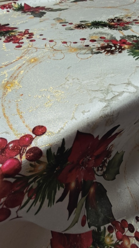 TKANINA OBRUSOWA PERŁOWE TŁO GWIAZDY BETLEJEMSKIE