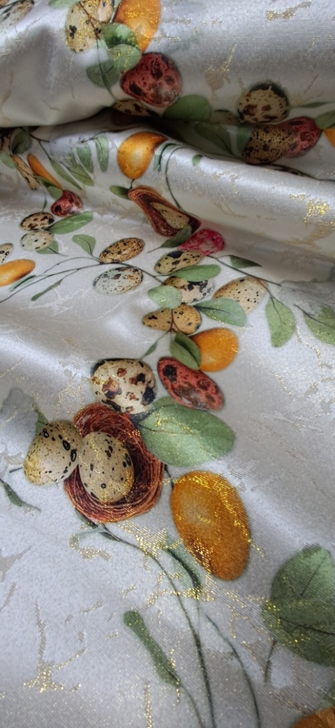 TKANINA PLAMOODPORNA GNIAZDKA I JAJKA PERŁOWE TŁO 150 CM