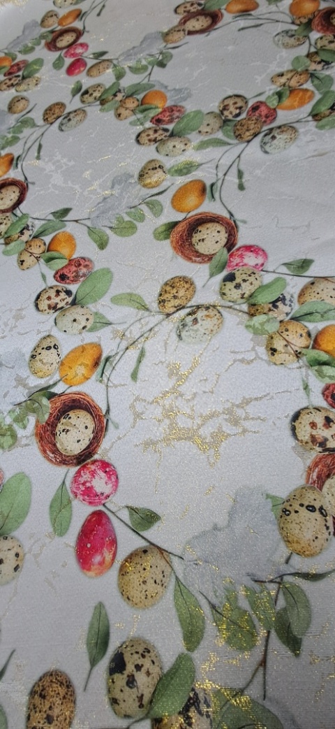 TKANINA PLAMOODPORNA GNIAZDKA I JAJKA PERŁOWE TŁO 150 CM