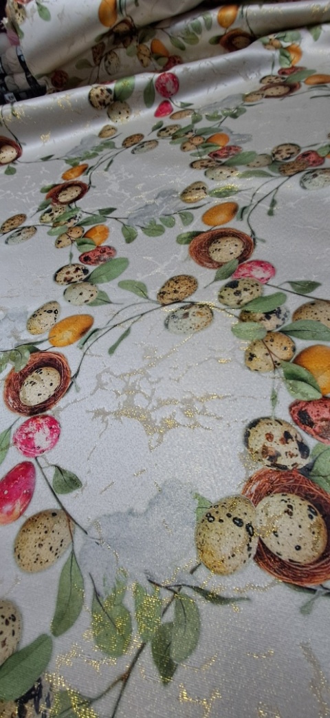 TKANINA PLAMOODPORNA GNIAZDKA I JAJKA PERŁOWE TŁO 150 CM