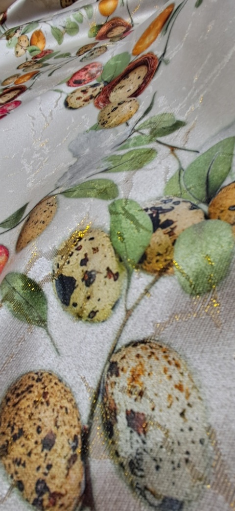 TKANINA PLAMOODPORNA GNIAZDKA I JAJKA PERŁOWE TŁO 150 CM