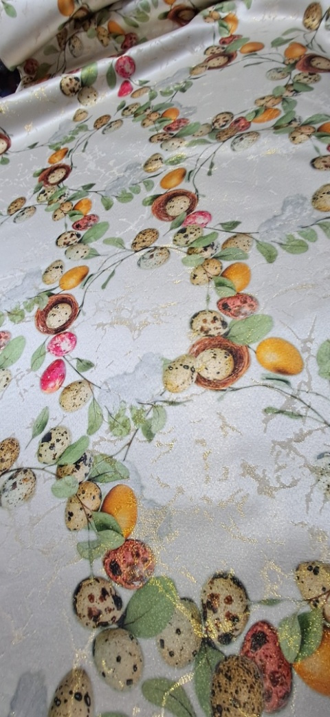 TKANINA PLAMOODPORNA GNIAZDKA I JAJKA PERŁOWE TŁO 150 CM