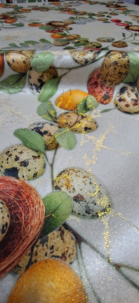 TKANINA PLAMOODPORNA GNIAZDKA I JAJKA PERŁOWE TŁO 150 CM