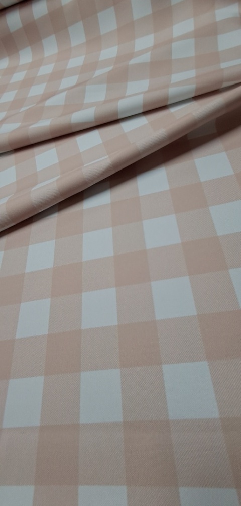 TKANINA PLAMOODPORNA KRATA - BEŻOWA KRATKA