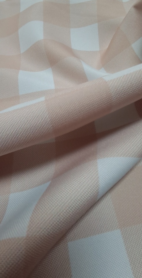 TKANINA PLAMOODPORNA KRATA - BEŻOWA KRATKA